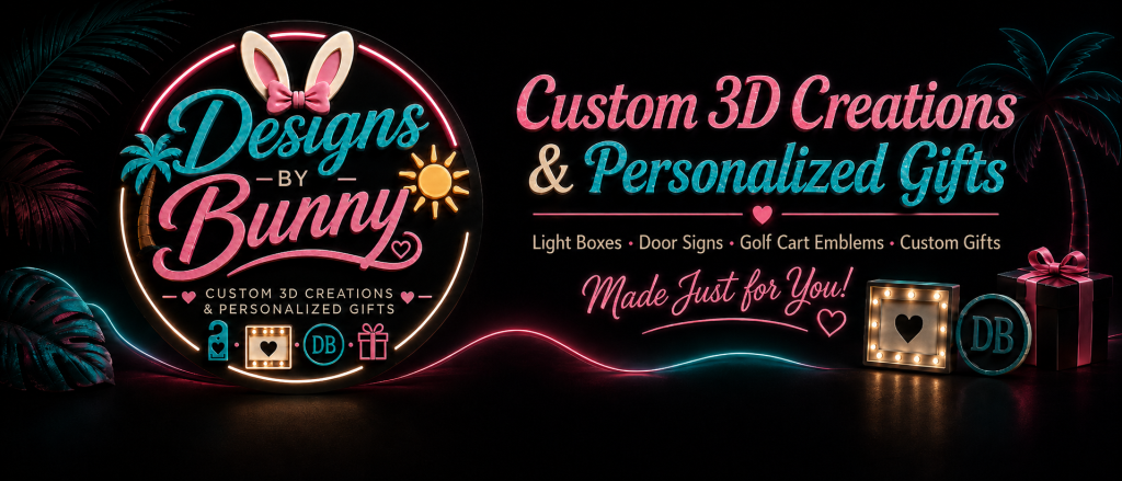 Designs by Bunny custom light boxes, door signs, golf cart emblems, and personalized gifts